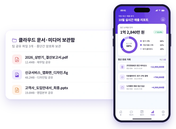 가온플로우 실시간 고객 소통 및 팀 채팅 화면